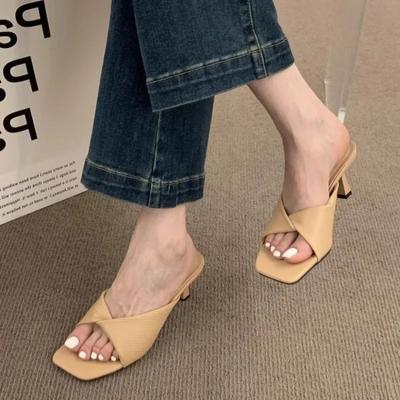 Fashion Simple Ladies Slippers Dew Feet High Heels Solid Color Comfortable Casual SlippersFashion Slippers 2024