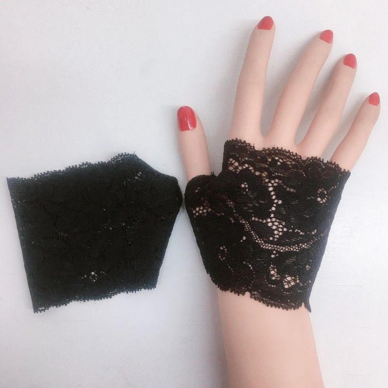 

Новые кружевные маленькие перчатки летние тонкие солнцезащитные защита от УФ лучей без пальцев с открытыми пальцами для скрытия шрамов татуировок танцевальных выступлений Atmospheric Black All yards