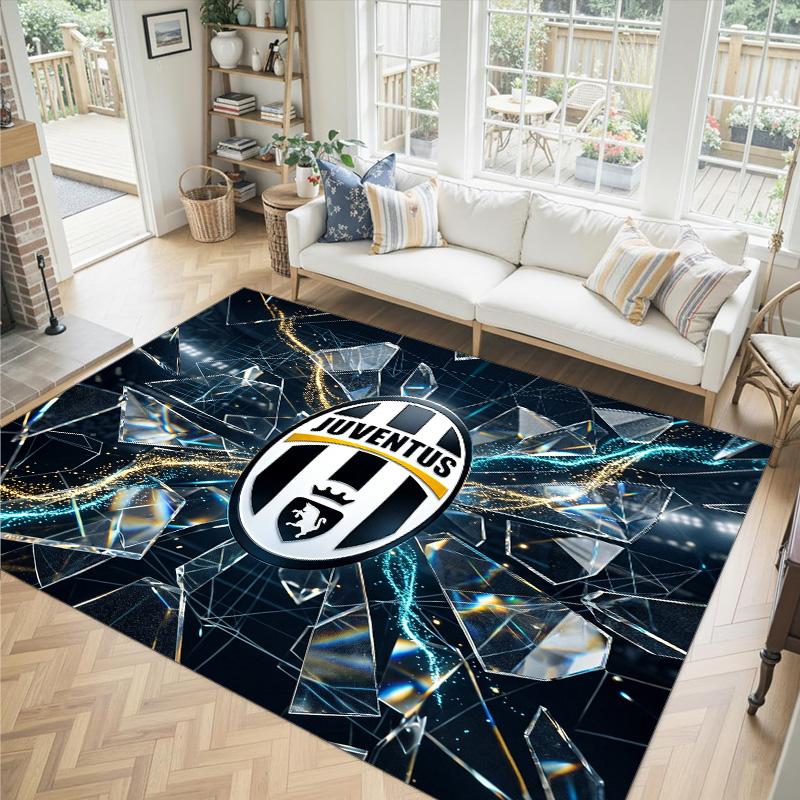 Juventus FC Design Kristall-Samt-Teppich Gemütlich Nicht?Rutschfester Teppich mit Aufdruck für Schlafzimmer Wohnzimmer Eingang
