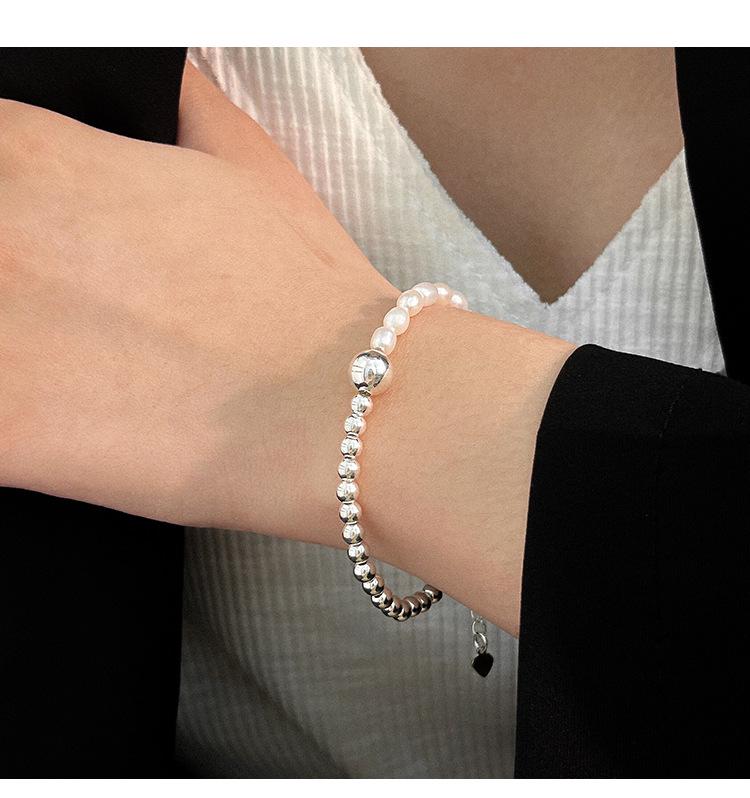 Yinruitai S925 Sterling Silver Freshwater Pearl Necklace & AB Chain Bracelet for Women