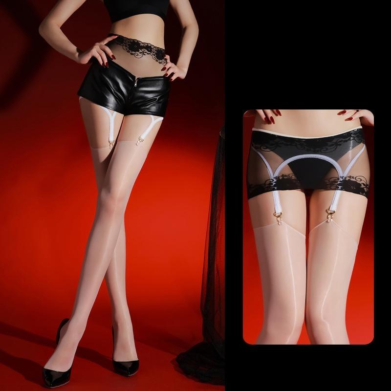 Women Sexy Stockings With Garter Belt Wrap Buttocks Skirts Ultra-Thin Oil Shiny Socks Exotic Lingerie Transparent Pantyhose
