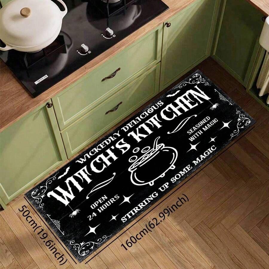 VIKAMA 1/2pcs Halloween Kitchen Rug Witch Outdoor Non-Slip Doormat Gothic Home Decor Laundry Room Hallway Rug Rag