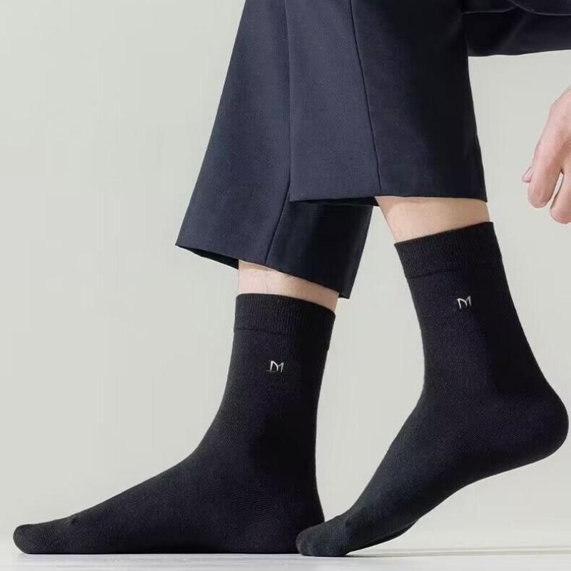 5 pares de Calcetines de Algodón Antibacterianos de Caña Media para Hombre - Transpirables, Desodorantes, Anti-Sudor, Casual de Negocios para Todas las Estaciones