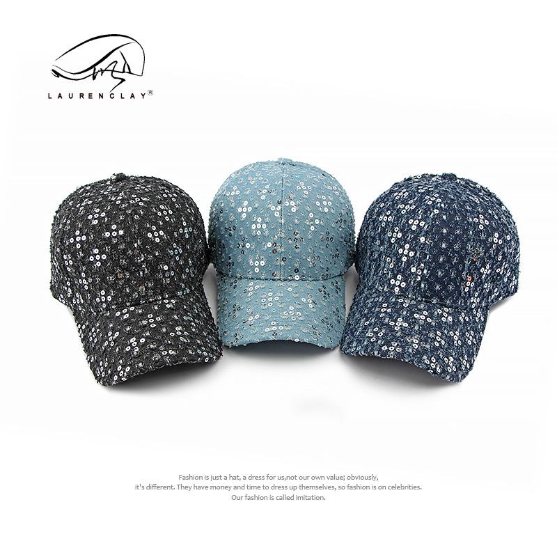 Fashion sequined hat ladies denim ripped cap casual versatile hardtop baseball cap female personality trend