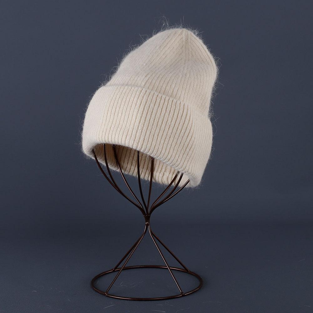 Rabbit Fur Beanies Soft Warm Fluffy Winter Hat for Women Angora Knitted Hat Beanies Female Bonnet warm Woman Knit Cap