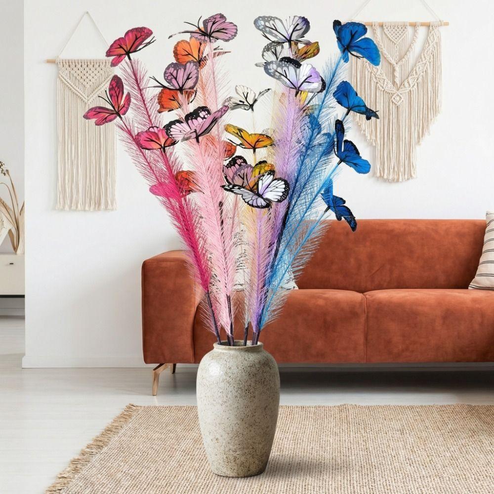 3pcs/set Multi-Color Artificial Butterfly Reed Vivid Colors Lifelike Butterfly Branch Bouquet Long Branch