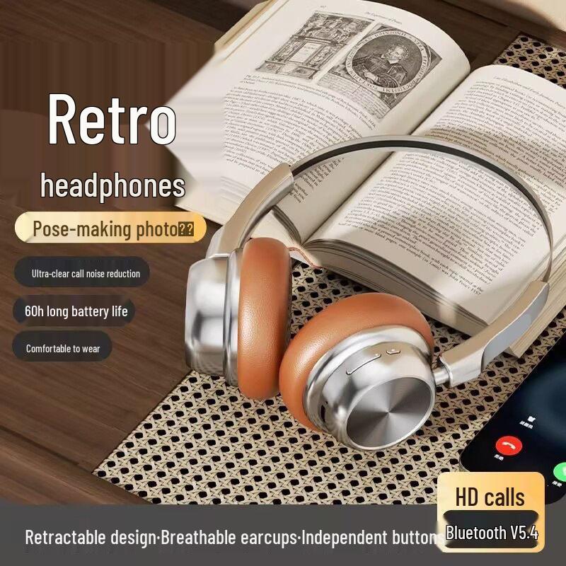 2026 Retro Metal Headband Bluetooth Headphones - Long Battery Life