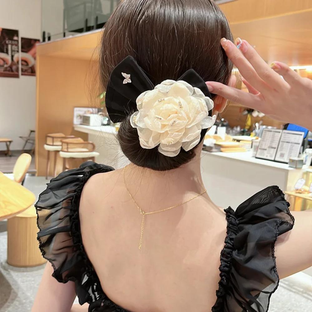 

Camellia Flower Bow Clip Twist Maker Hair Accessories Temperament Bun Curler чорний
