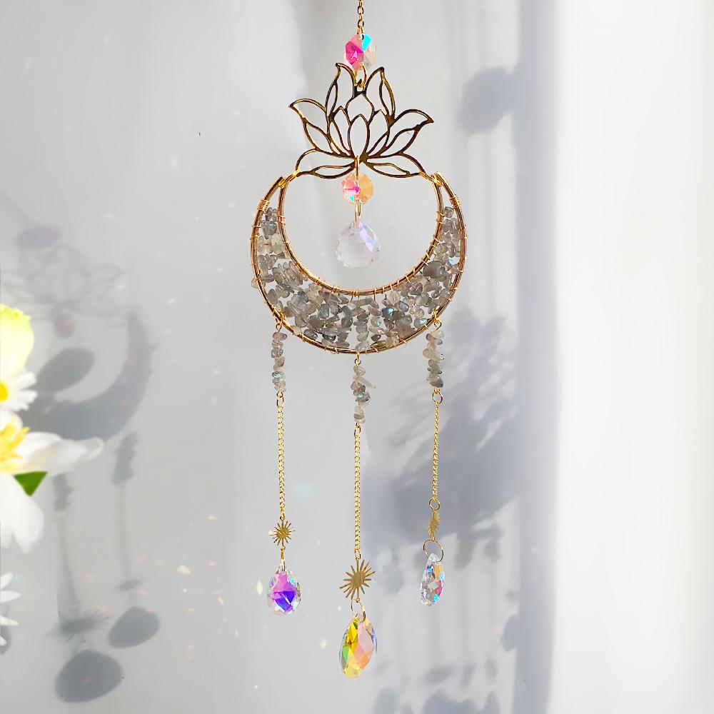 Lotus Moon Crystal Suncatcher with Rainbow Prism Window Decoration Home Decorations Garden Crafts Wall Decor Sun Catcher