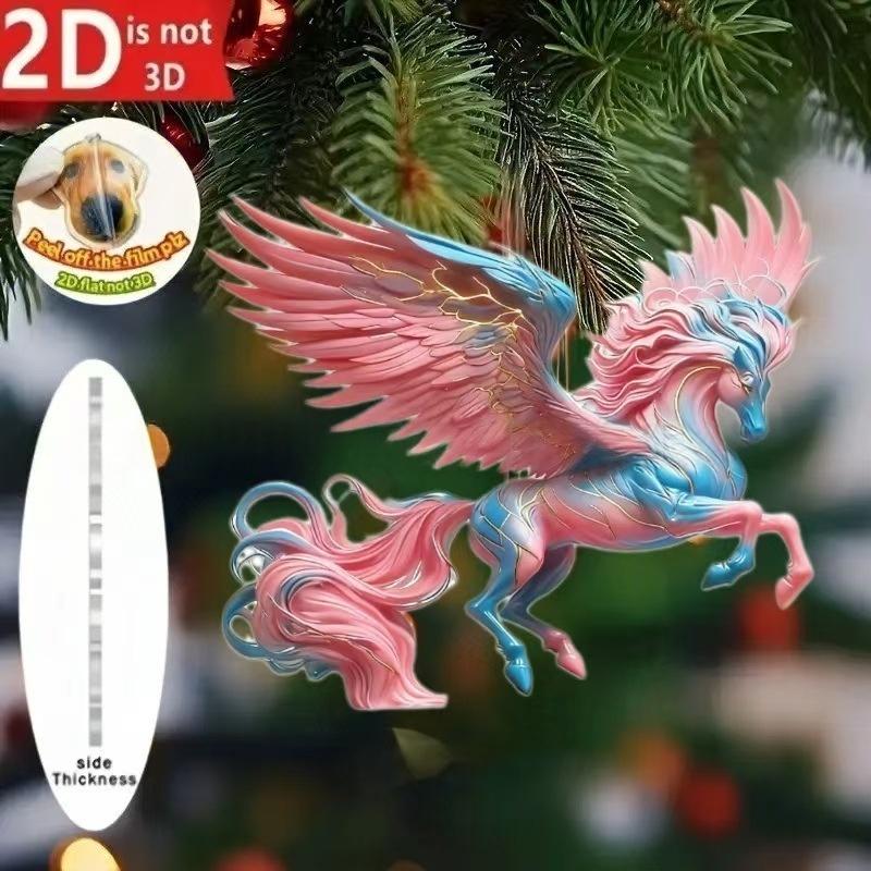 2D Acrylic Horse Charm Car Rearview Mirror Pendant Christmas Tree Hanging Home Decoration New Year Party Ornament Gift