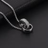 Stainless Steel Double Ring Pendant Necklace Men Hip Hop Style Long Chain With Crystal Charm Geometric Design