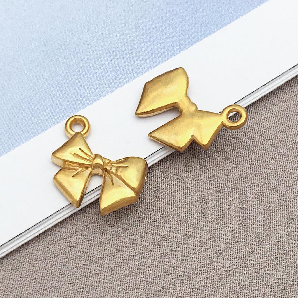 Gold Stainless Steel Bow Necklace & Bracelet Set - Versatile Pendant, Charm, DIY Earrings, Fashion Jewelry Accessories.