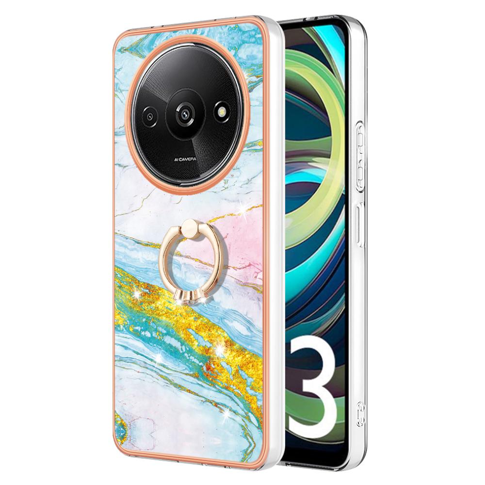 For Xiaomi Redmi A3/Poco C61 4G Case with Ring Kickstand Marble Pattern Electroplating TPU Back Cover