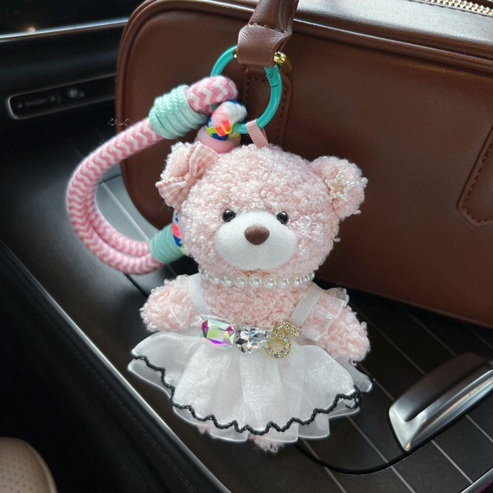 Cute Cartoon Puffy Skirt Little Bear Keychain Soft Bag Charm Trend Plush Doll Pendant Bag Pendant