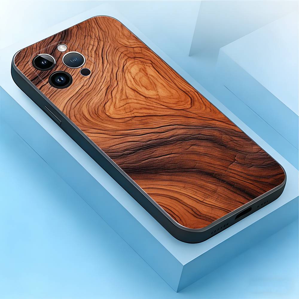 

Natural Wood Phone Case For iPhone 17,16,15,14,13,12,11,Pro,Max,Plus,Mini,Air,SE Anti Fall Black Matte Soft Bumper iPhone12PROMAX