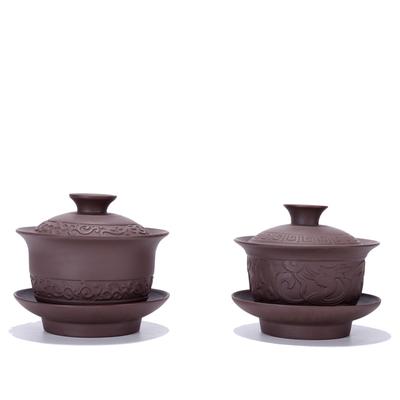 Lila Ton Teeterrine Gaiwan Chinesische Keramik Teeschale Set Gedeckte Schale mit Deckel Tasse Untertasse China Tasse Schalen Trinkgeschirr