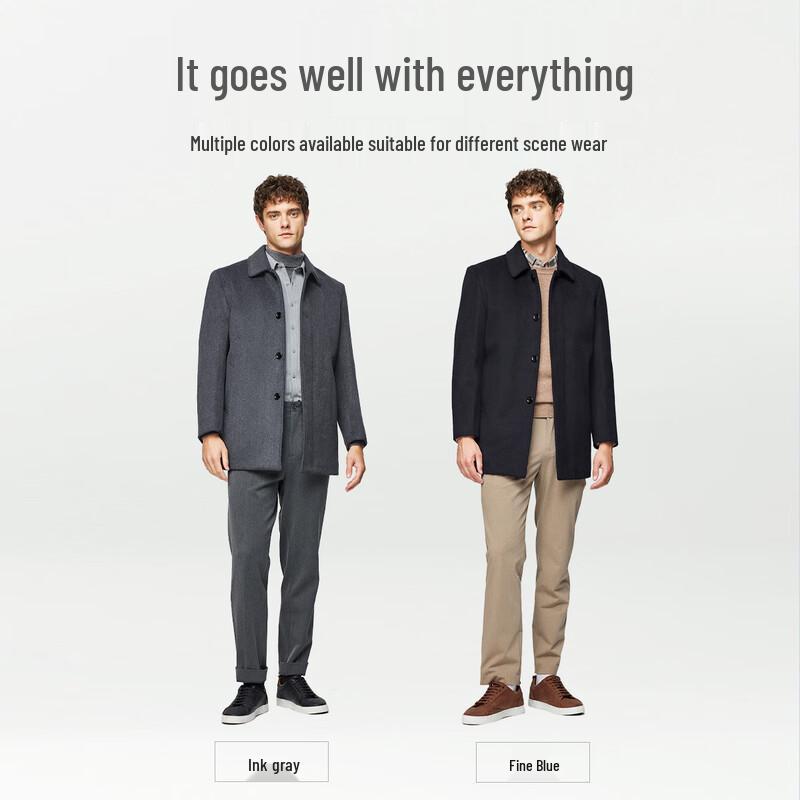 Hodo Men's Luxury Merino Wool Blend Mid-Length Winter Coat