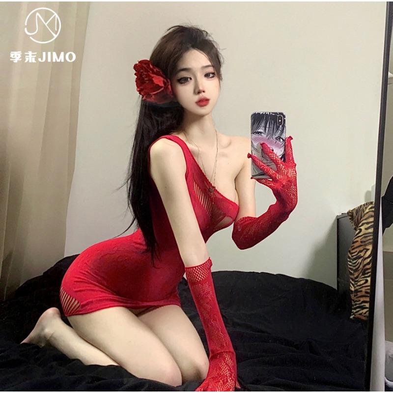 Sex Underwear Mesh Butt Wrap Skirt Slant Shoulder Mesh Skirt One Body Red Butt Wrap Mesh Women