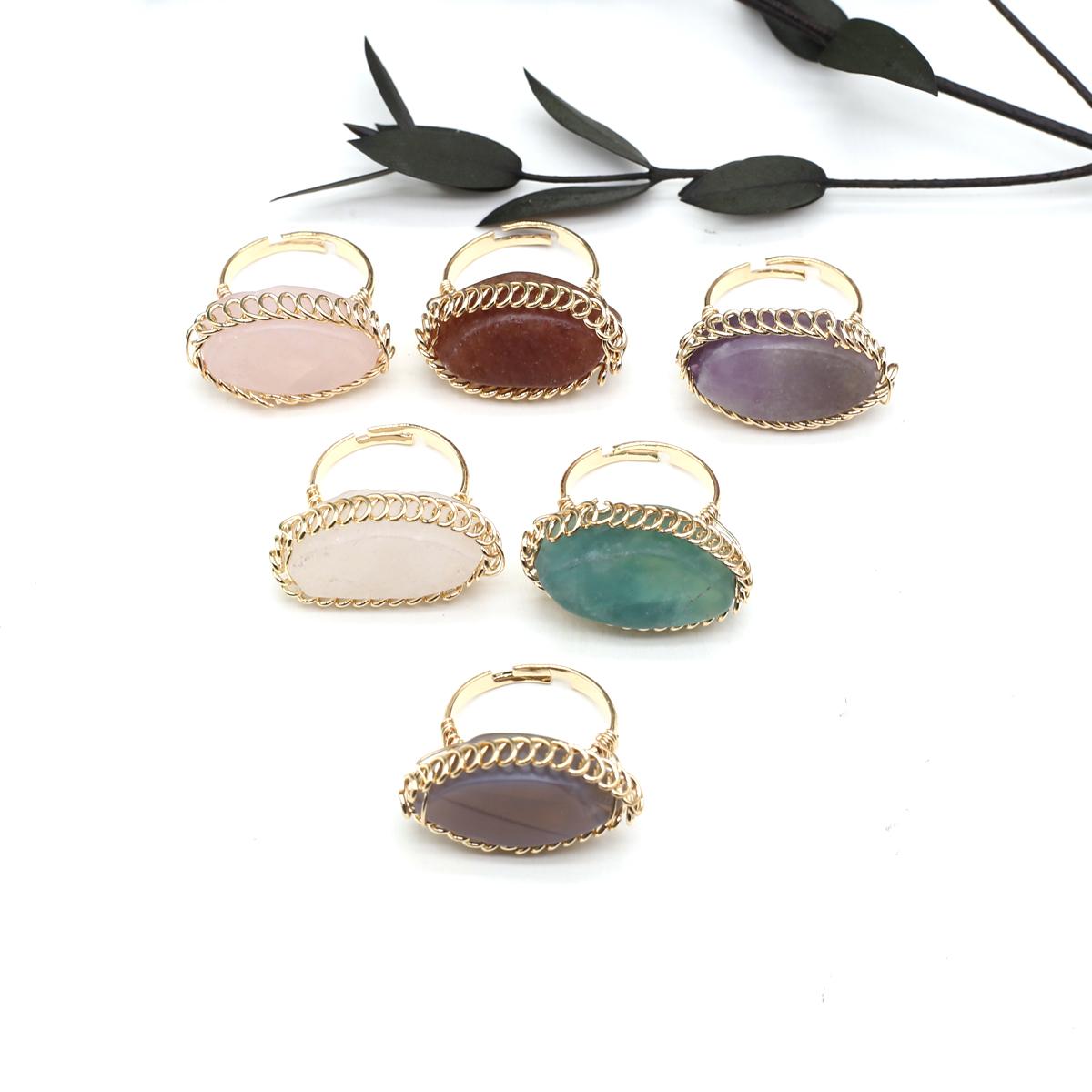

1 шт. модное кольцо из натурального камня с золотой проволокой, регулируемые кольца из полудрагоценного камня для женщин, ювелирные изделия 17x30 мм
