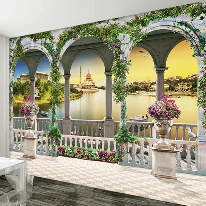 European Style Roman Column 3D Wallpaper Natural Scenery Photo Wall Mural Living Room TV Sofa Background Wall Mural
