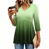 Women's V-Neck Blouse with Three-Quarter Sleeves and Print for Casual Wear