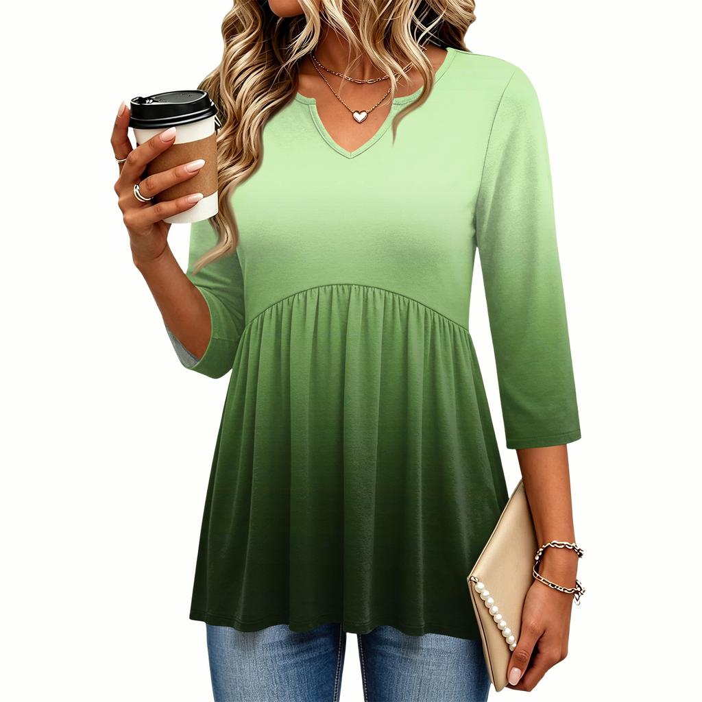 Women's V-Neck Blouse with Three-Quarter Sleeves and Print for Casual Wear