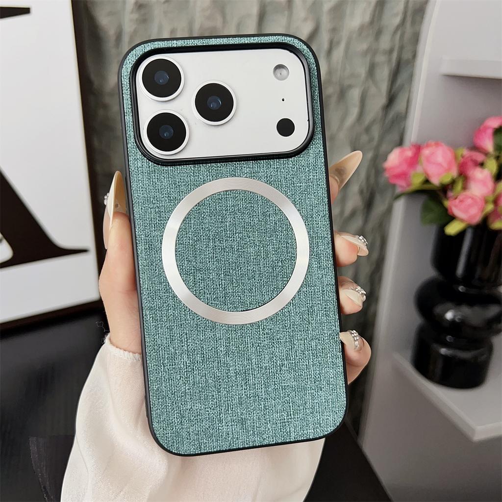 Luxury Fabric Leather Phone Case for IPhone Air 17 16 15 14 13 Pro MAX 15 16 Plus Magnetic Wireless Charging Protection Cover