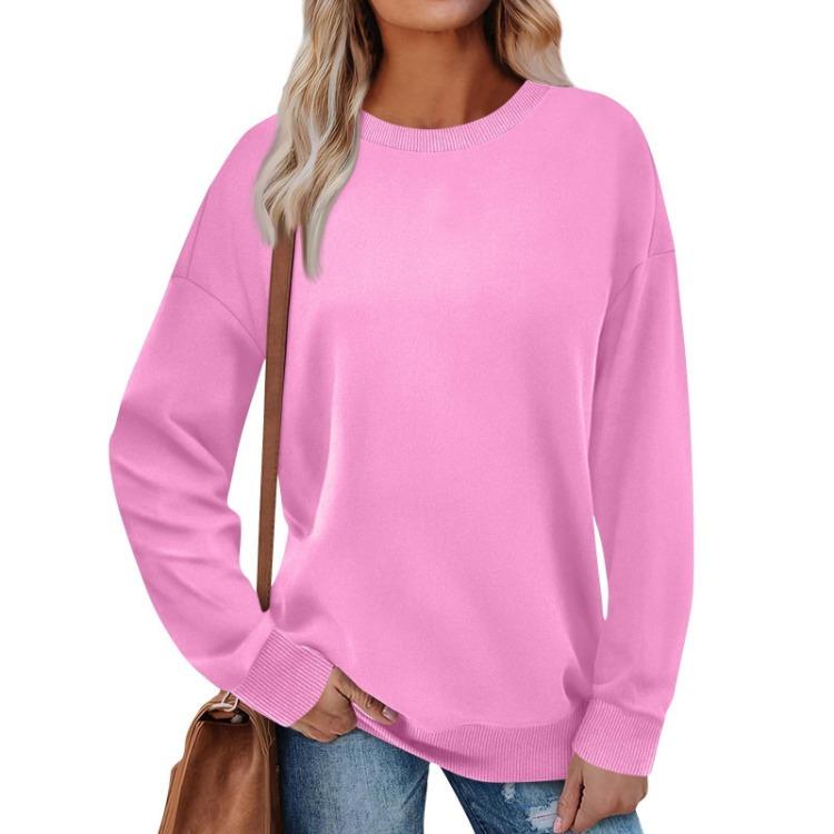 Loose Long Sleeve Pullover Sweatshirt Women Solid Color Round Neck Top Fashion