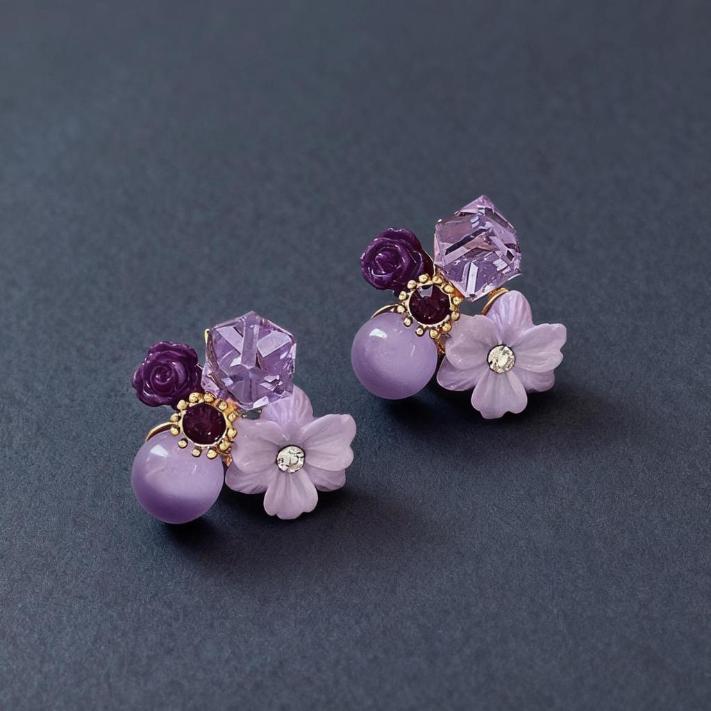 2025 Retro Purple Crystal Flower Stud Earrings: Versatile, Fashionable, Gentle, and Elegant