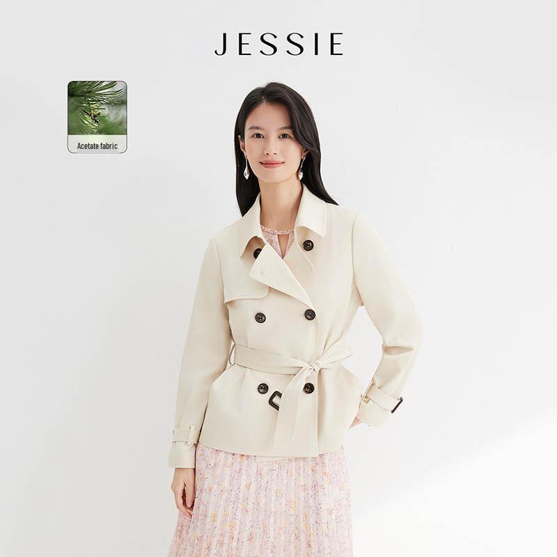 JESSIE Women s Acetate Tie-Waist Short Trench Coat M абрикосовый