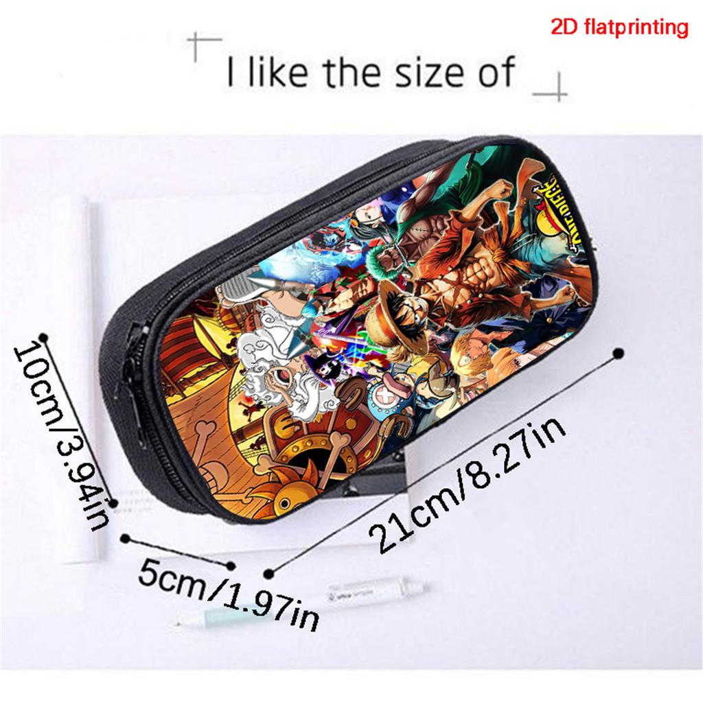 One Piece School Double Layer Pencil Case Large Capacity Durable Stationery Bag Lightweight Unisex Pen Pouch for Boys Girls 6-10