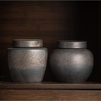 Chinese Vintage Ceramic Tea Caddy Golden Candy Jar Sealed Home Coffee Beans Nut Medicinal Herb Storage Bottle Kitchen Container