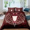 Horror House Duvet Cover Set Art Pentagram Goat Skull Devil Dream Hooded Exorcist Image Decorative Bedding SetKing Size Blue