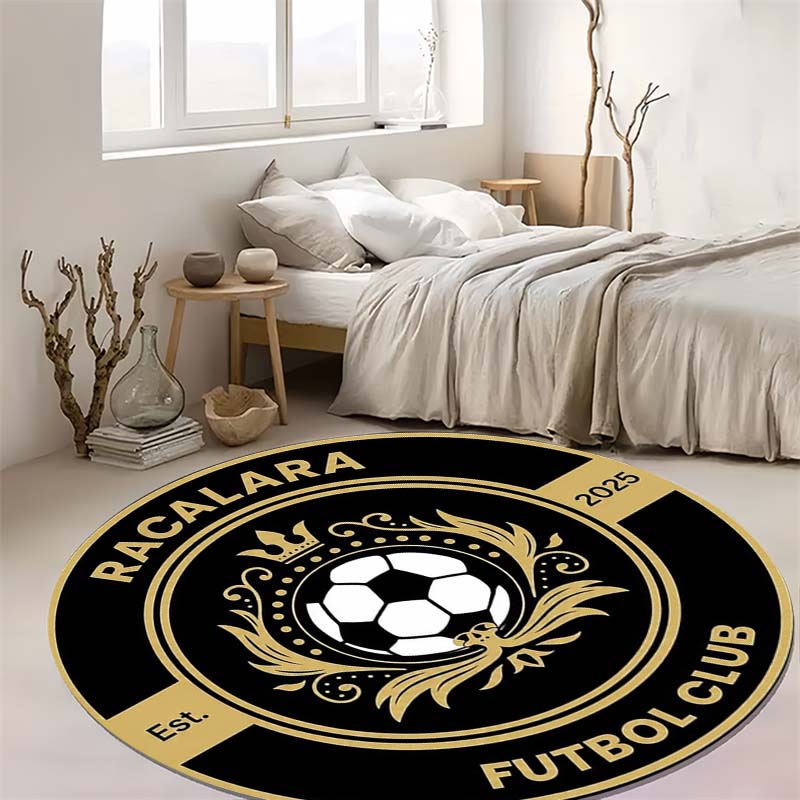 Racalara FC Golden Laurel Soccer Ball Circular Area Rug Football Club Round Floor Carpet Gaming Chair Living Room Bedroom Home Decor Mat