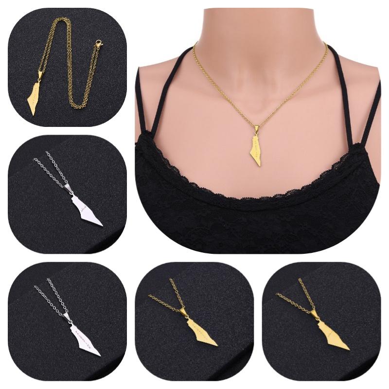 Stylish Geometric Stainless Steel Map Pendant Necklace For Women Israel And Palestine