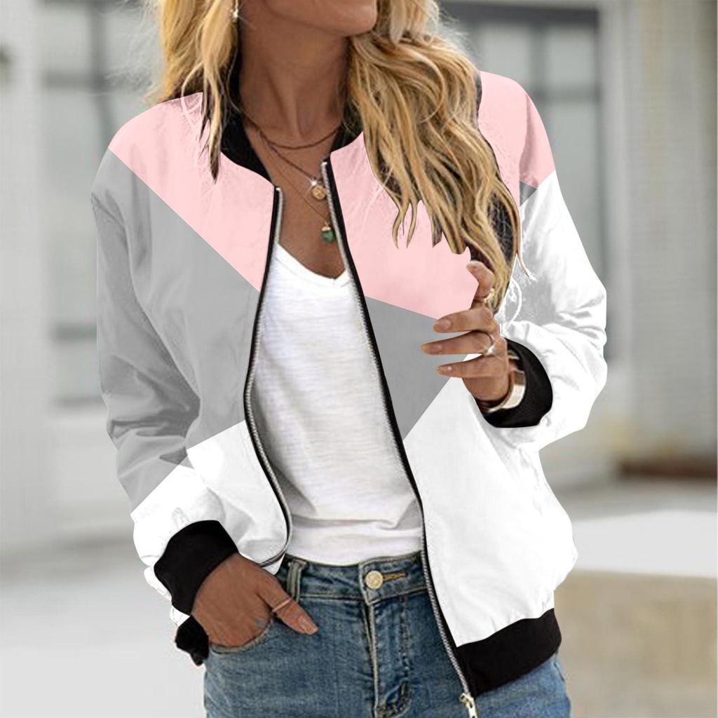 Women's Fashion Casual Printed Zip Jacket With Pockets Long Sleeve Coat
