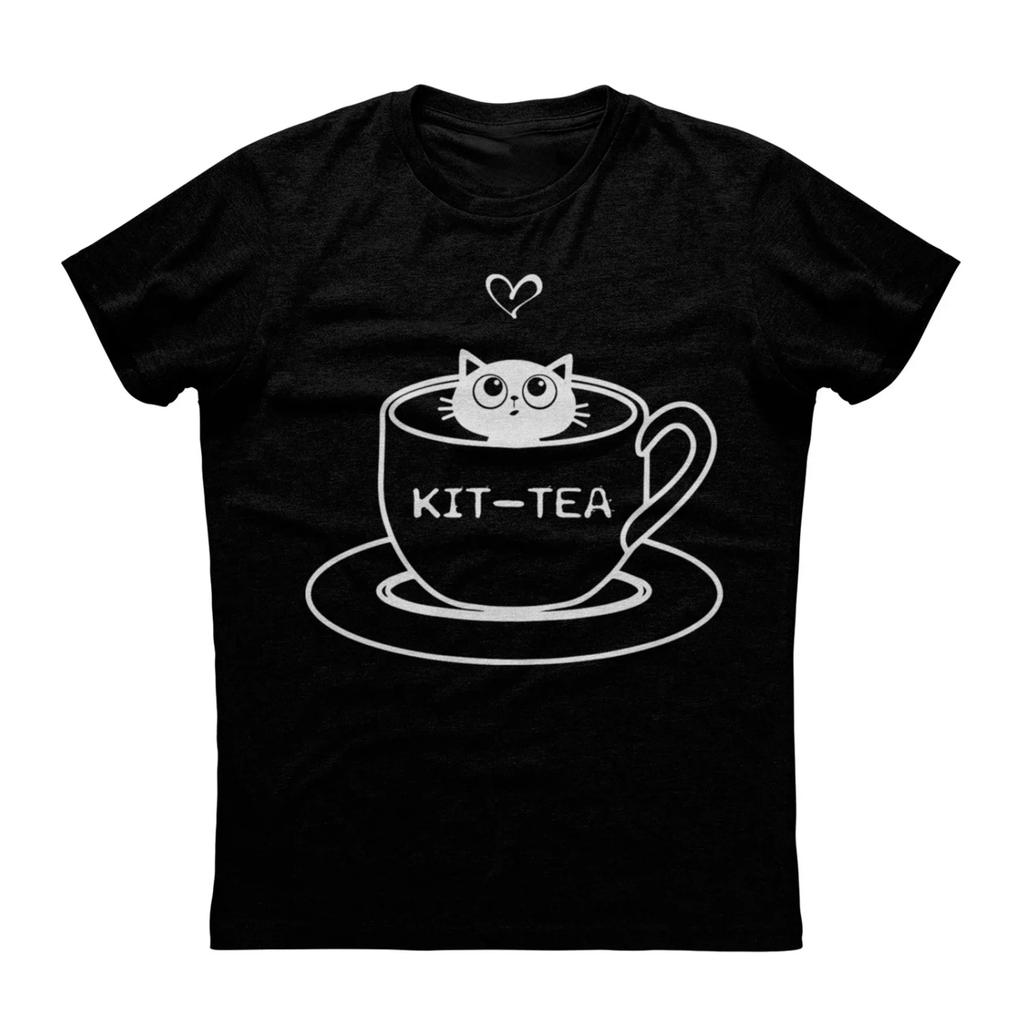 Kit Tee Niedliche Katze in Teetasse T-Shirt 100% Baumwolle Rundhals Sommer Kurzarm Lässiges Herren-T-Shirt Größe S-3XL