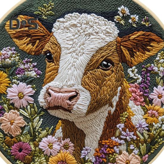 Punch Needle Stickset, Cartoon Highland Cow, DIY Stickset mit Hoop, Punch Needle Starter Craft Kit für Erwachsene und Kinder