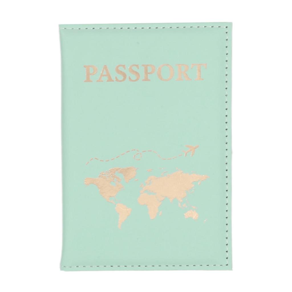 Passport Cover Plain Skin PU Passport Cover World Pattern Protection Cover Credit Card Holder ID Card Wallet