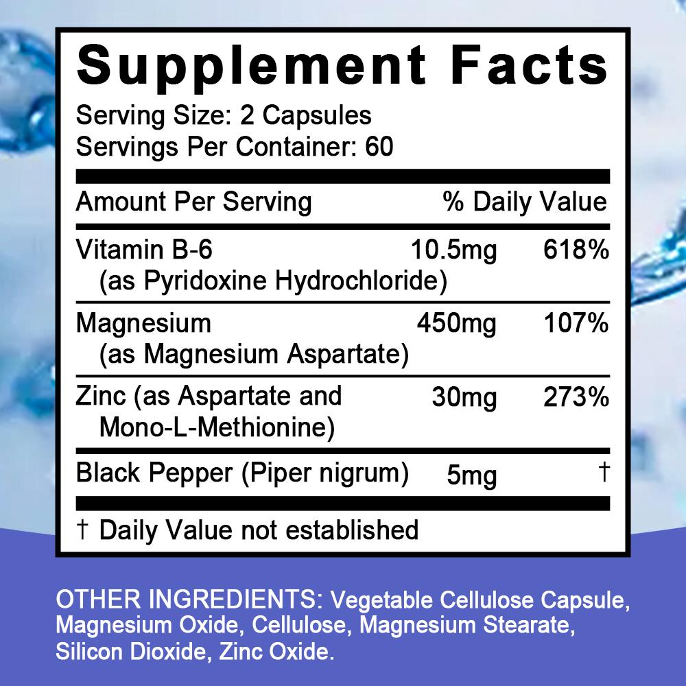 Zink Magnesium & Vitamin B6 Kapseln, Mineralisches Nahrungsergänzungsmittel mit Schwarzer Pfeffer Extrakt, 120 Kapseln