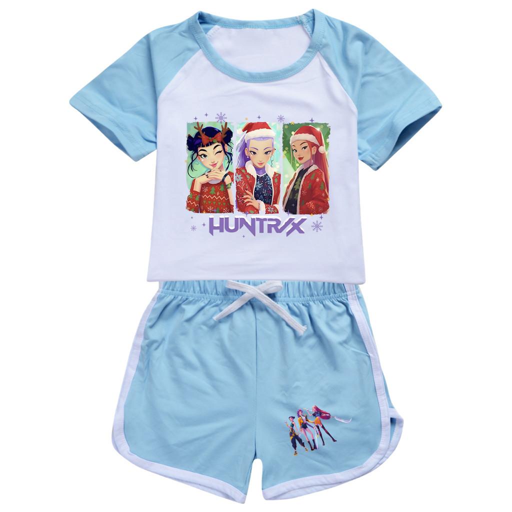 5093 Kids Girls Christmas POP Rumi Zoey Mira Print T-shirt Shorts Sport Tracksuit Clothes Set