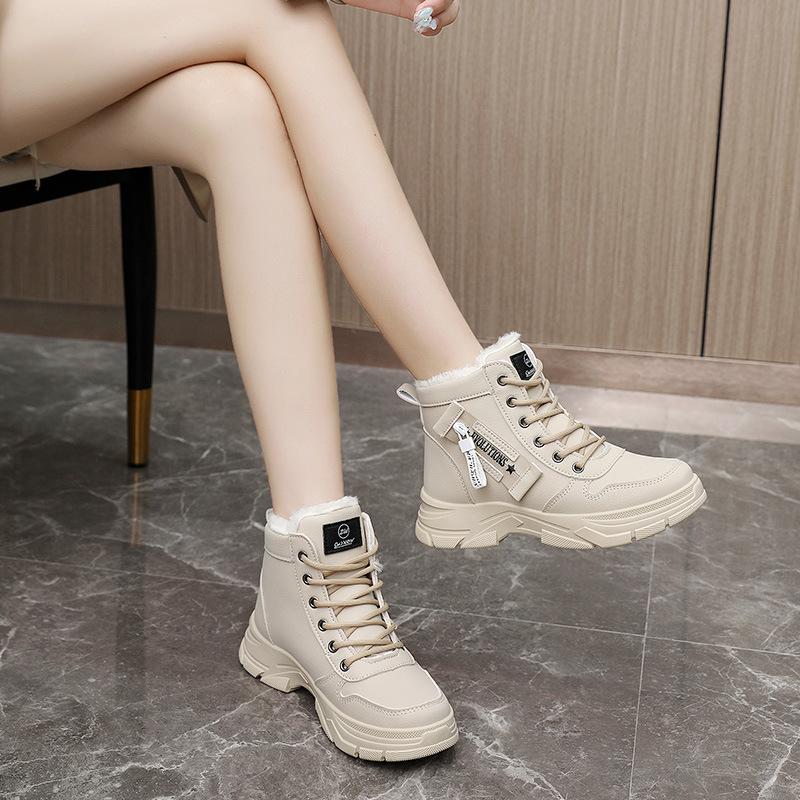 Winter Thick-soled Women Sneakers  New Warm Plus Velvet Cotton Shoes Large Size 42 Height-increasing Platform Women's Shoes
