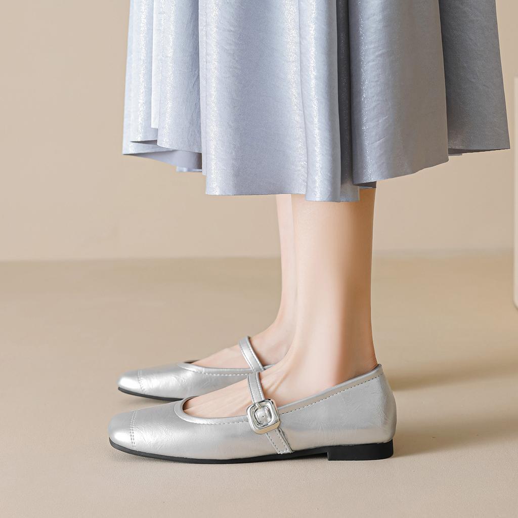 Square toe flat sole pumps women's summer Mary Jane shoes with a line for women