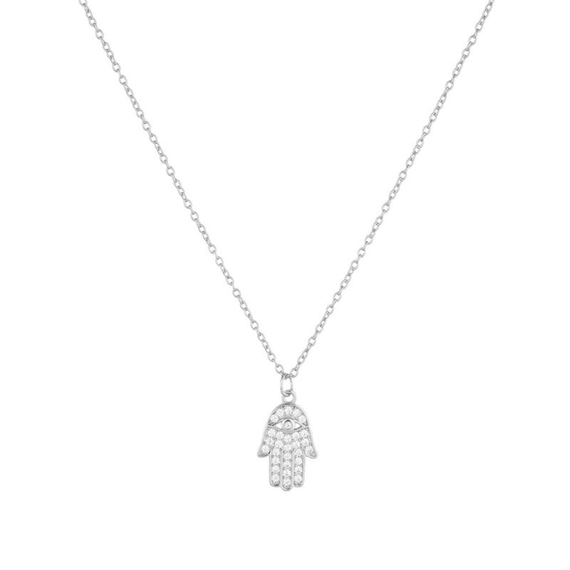 Authentic 925 Sterling Silver White Zircon Palm Pendant Necklaces For Women Chain Link Necklaces Charms Jewelry Collars