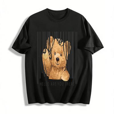 Hello Are You There Bear Print Casual Loose Fit Unisex T-Shirt Pure Cotton T-shirt
