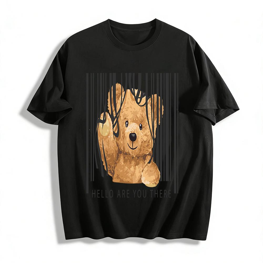 Hello Are You There Bear Print Casual Loose Fit Unisex T-Shirt Pure cotton T-shirt
