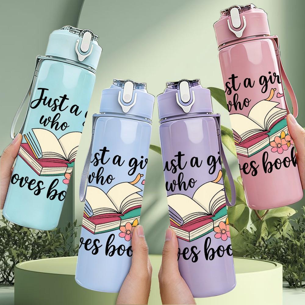 1PC Just A Girl Who Loves Books Art 750ml Color Plastic Sports Water Bottle Leakproof Flip Straw Lid Suitable for Sports Office Home Use