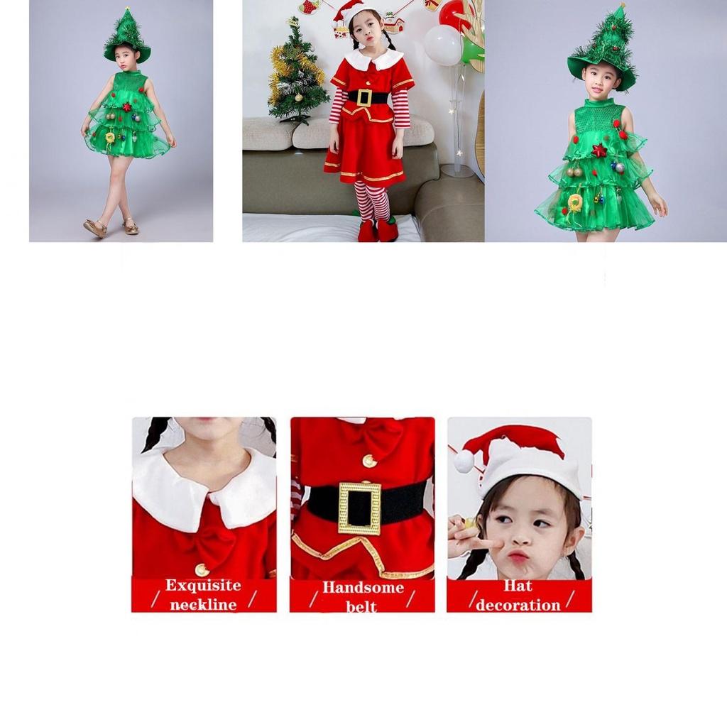 Enchanting Girls Christmas Tree Costumes Cozy Kids Cosplay Dress With Charming Hat