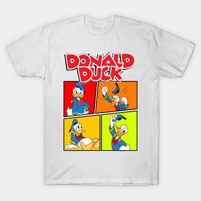 Asian Size Men Black Print T-shirt Donald Duck No-Cut Heat Transfer Print Cotton Tshirt