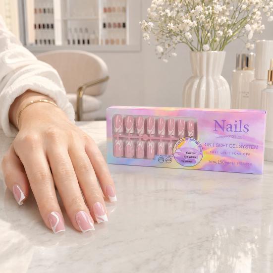 150PCS Nail Stickers, French Style Nail Polish Set, Versatile Multi-Sized Full Cover Smooth DIY Manicure, for Women Girls
